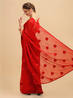 Sangria Red Sequinned Pure Georgette Saree | Grocsy