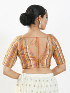 Joban Fashion Peach Multi Brocade Padded Blouse With V Neck Elbow Sleeves | Grocsy
