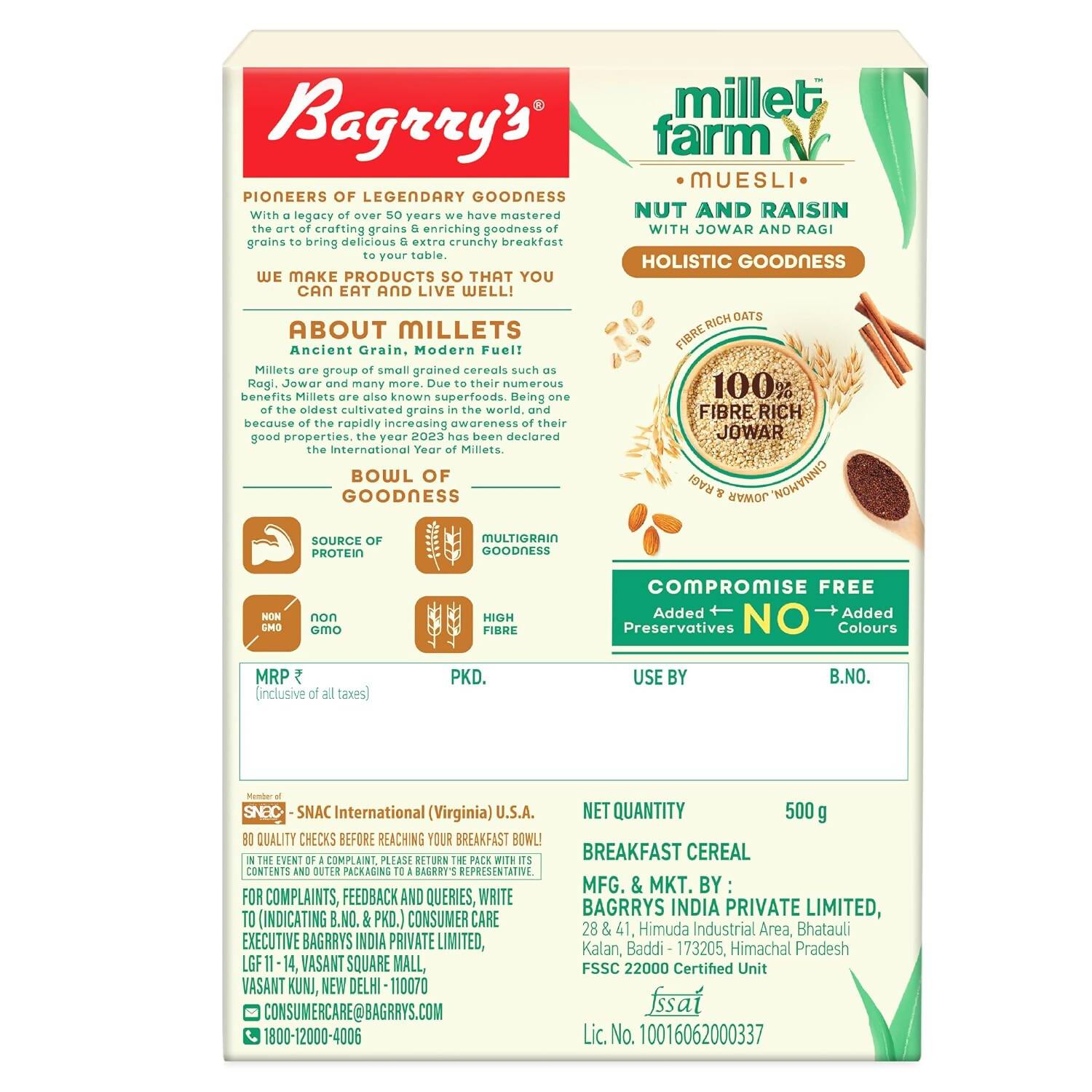 Bagrry's Millet Farm Nut & Raisin Muesli with Jowar and Ragi