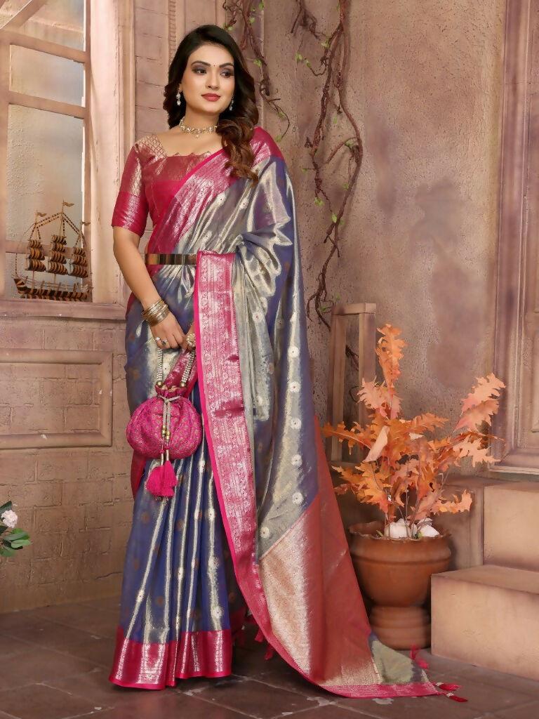 Anaita Light Lavender Tissue Silk With Zari Weaving Saree With Blouse | Grocsy