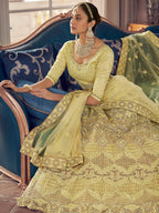 Myra Lime Yellow Crepe Embroidered Lehenga | Grocsy