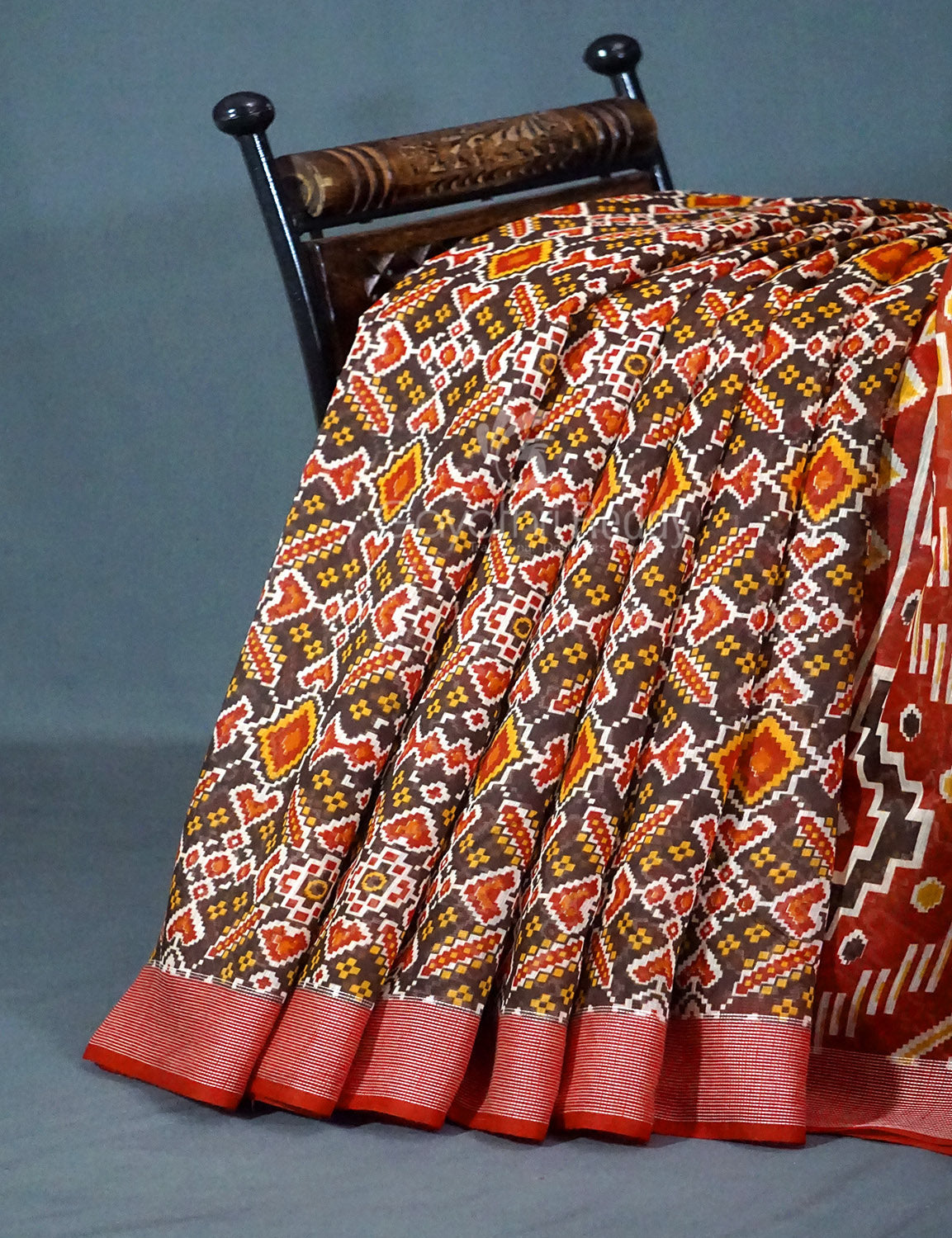 Shades of Brown Colour Patola Print Semi Chanderi Saree By Gayathri Reddy Designer Studio | Grocsy