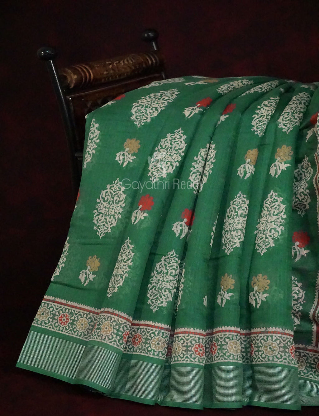 Green Colored Motif Prints Semi Chanderi Saree By Gayathri Reddy Designer Studio | Grocsy