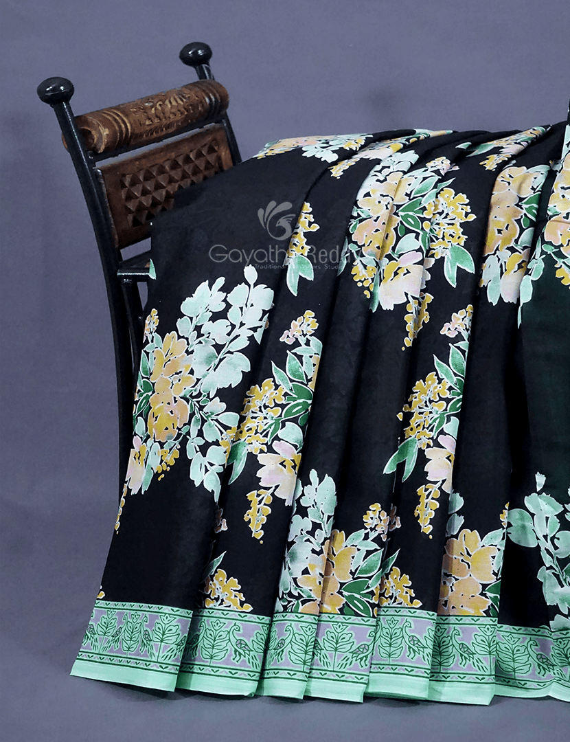 Black Colour Block Print Pure Mulmul Cotton Saree By Gayathri Reddy Designer Studio | Grocsy