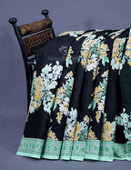 Black Colour Block Print Pure Mulmul Cotton Saree By Gayathri Reddy Designer Studio | Grocsy