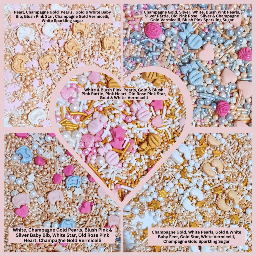 Confect Girls Baby Shower Sprinkles | Mix Heart, Teddy, Baby Feed Bottle & Baby Feet Sprinkles | Grocsy