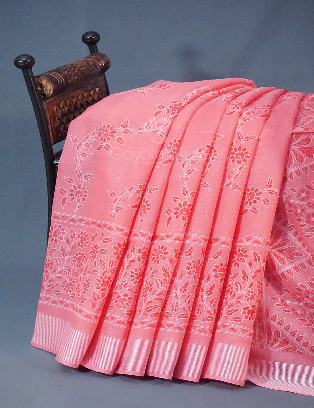 Shades of Light Peach Colour Floral Print Semi Chanderi Saree By Gayathri Reddy Designer Studio | Grocsy