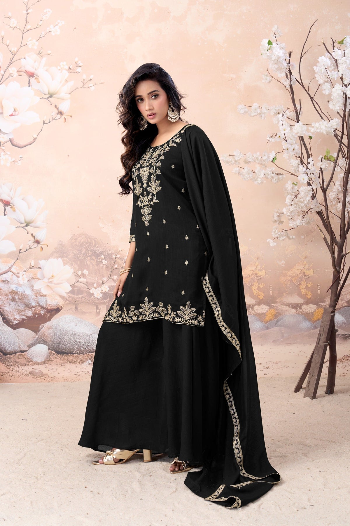 Anaita Black Vichitra Silk Readymade Suit with Coding Work | Grocsy