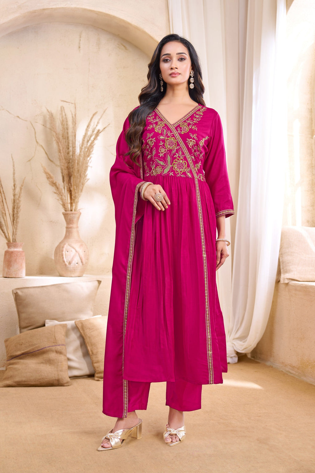 Anaita Pink Anarkali Readymade Suit with Embroidery Work | Grocsy