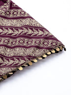 Indian Clothing Ahalyaa Purple & Gold-Toned Printed Sequinned Foil Print Ready to Wear Lehenga & Blouse With Dupatta | Grocsy