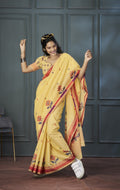 Anaita Yellow Designer Weaving Handloom Linen Saree With Blouse | Grocsy