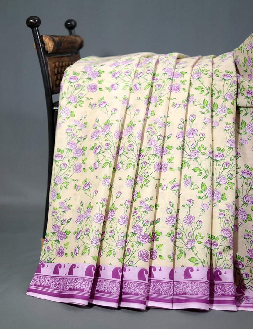 Block Print Baby Lime Yellow Coloured Mulmul Cotton Saree By Gayathri Reddy Designer Studio | Grocsy
