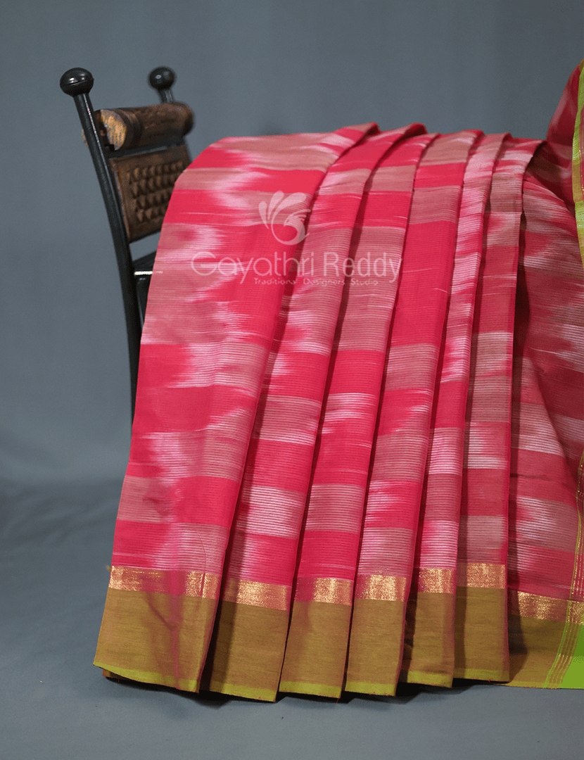 Dual Shades of Peach Pink Mangalagiri Ikkat Cotton Saree By Gayathri Reddy Designer Studio | Grocsy