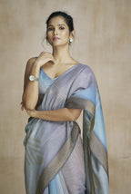 Anaita Dark Grey Fancy Fabric With Digital Print Saree With Blouse | Grocsy