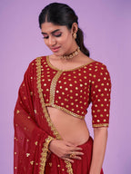Myra Red Georgette Embroidered Designer Lehenga | Grocsy