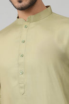Giza Cotton Olive Green Plain Kurta by Hilo Design | Grocsy