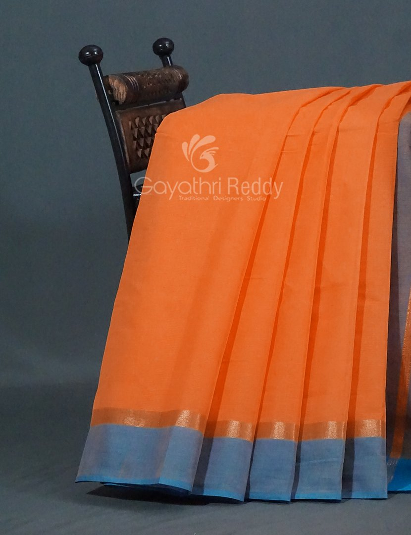 Dual Shades of Orange With Contrast Blouse Pure Mangalgiri Cotton By Gayathri Reddy Designer Studio | Grocsy