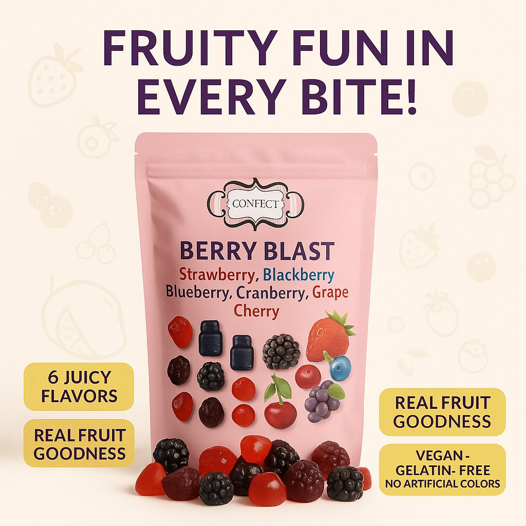 Confect Berry Blast Gummies | Pack of Strawberry, Blackberry, Blueberry, Cranberry, Grape, Cherry Gummies | | Grocsy