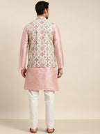 Sojanya Men Pink Solid Kurta & Churidar Comes With a Nehru Jacket | Grocsy