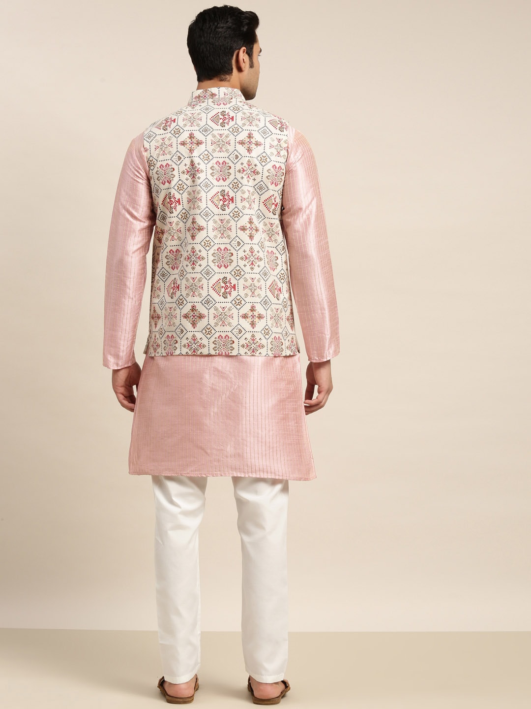 Sojanya Men Pink Solid Kurta & Churidar Comes With a Nehru Jacket | Grocsy