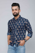 Miravan Men's Blue Floral Print Full Sleeve Casual Shirt | Grocsy