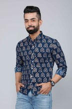 Miravan Men's Blue Floral Print Full Sleeve Casual Shirt | Grocsy