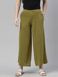 Souchii Olive Green Knitted Ethnic Palazzos | Grocsy