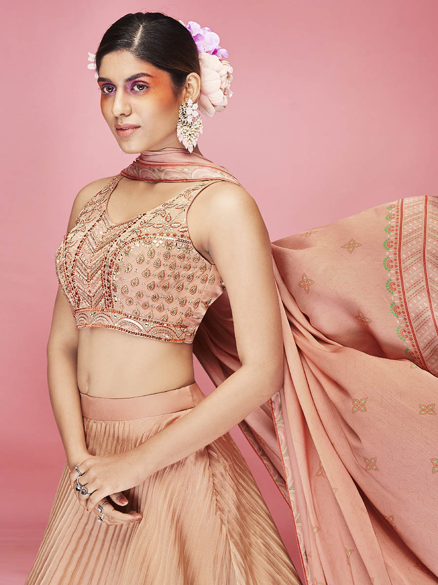 Myra Orange Art Silk Embroidered Designer Lehenga | Grocsy