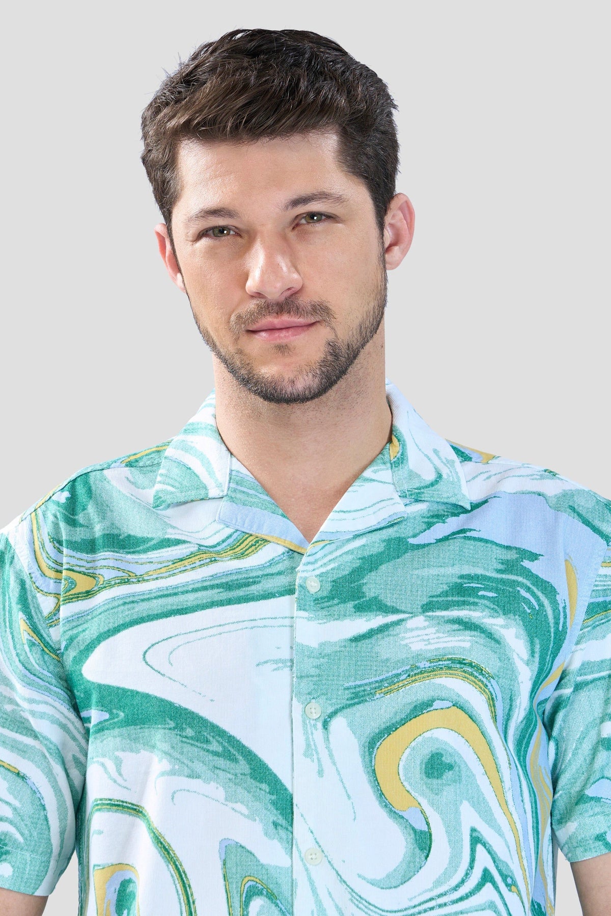 Xkind Green Fine Cord Drop Shoulder Printed Relaxed Fit Shirt | Grocsy