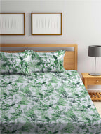 BOMBAY DYEING Serenita Green & White Floral Cotton 144TC Queen Bedsheet & 2 Pillow Covers | Grocsy