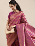Saree Mall Magenta Ethnic Motifs Zari Silk Blend Banarasi Saree For Women | Grocsy