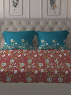 MYTRIDENT Maroon White Floral Pure Cotton 144 TC Queen Bedsheet With 2 Pillow Covers | Grocsy