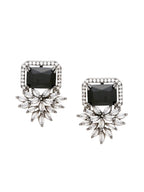 Shoshaa Silver-Plated & Black CZ Studded Contemporary Drop Earrings | Grocsy