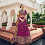 Wine Heavy Viscose Khatli, Embroidery & Mirror Work Unstitched Lehenga Choli - Sisha Keshav | Grocsy