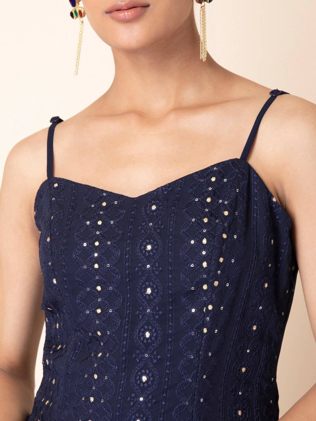 Indya Navy Blue Georgette Kurta | Grocsy