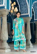 Designer Stylish Sky Pure Muslin Stitched Suit - Apoorva | Grocsy