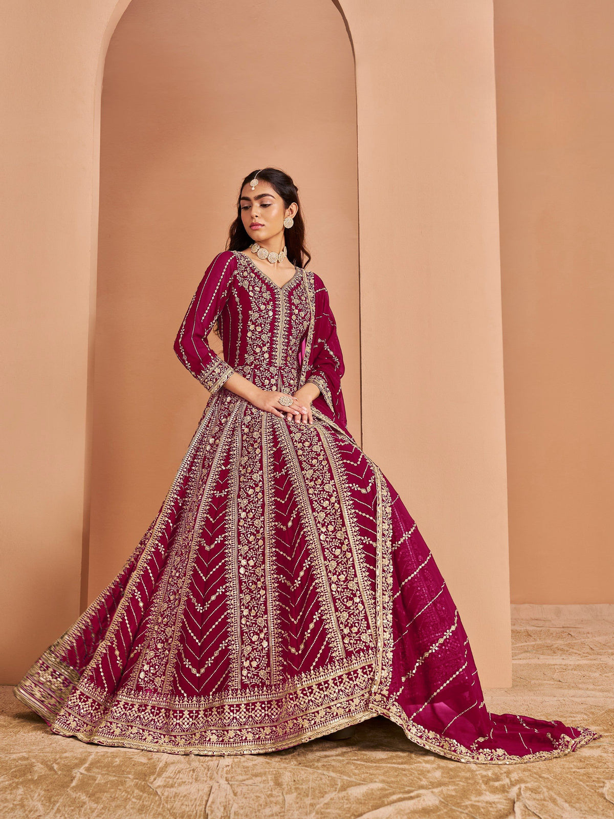 Anaita Dark Pink Georgette Embroidered Salwar Suit | Grocsy