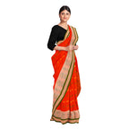 Exclusive Collection 100% Pure Cotton Tomato Red Tant Saree With Hand Weaving Work | Grocsy