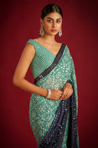 Teeya Creation Green Color Georgette Embroidery Work Saree | Grocsy
