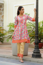 Vaasva Women Lemon Embroidered Printed Kurta Set With Laced Solid Pants | Grocsy