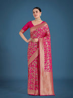 Monjolika Fashion Banarasi Silk Rani Pink Zaal Pattern Traditional Saree | Grocsy