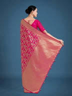 Monjolika Fashion Banarasi Silk Rani Pink Zaal Pattern Traditional Saree | Grocsy