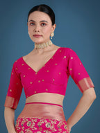 Monjolika Fashion Banarasi Silk Rani Pink Zaal Pattern Traditional Saree | Grocsy