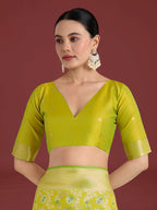 Monjolika Fashion Banarasi Silk Parrot Green Zaal Pattern Traditional Saree | Grocsy