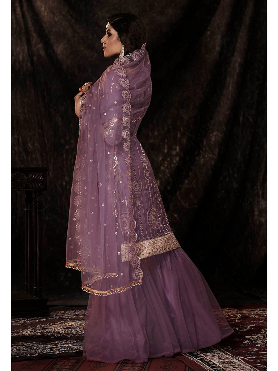 Myra Onion Net Embroidered Sharara Suit | Grocsy