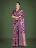 Monjolika Fashion Banarasi Silk Purple Zaal Pattern Traditional Saree | Grocsy