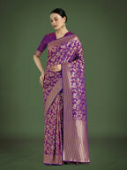 Monjolika Fashion Banarasi Silk Purple Zaal Pattern Traditional Saree | Grocsy
