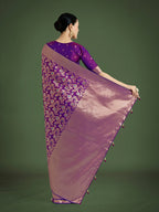 Monjolika Fashion Banarasi Silk Purple Zaal Pattern Traditional Saree | Grocsy