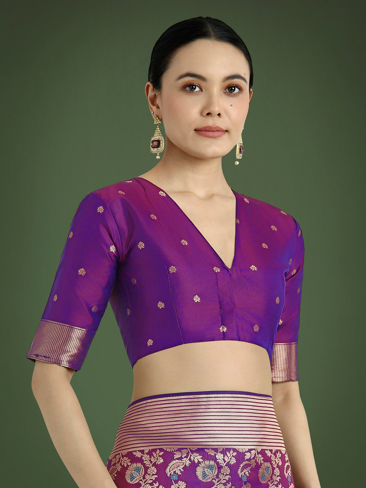 Monjolika Fashion Banarasi Silk Purple Zaal Pattern Traditional Saree | Grocsy