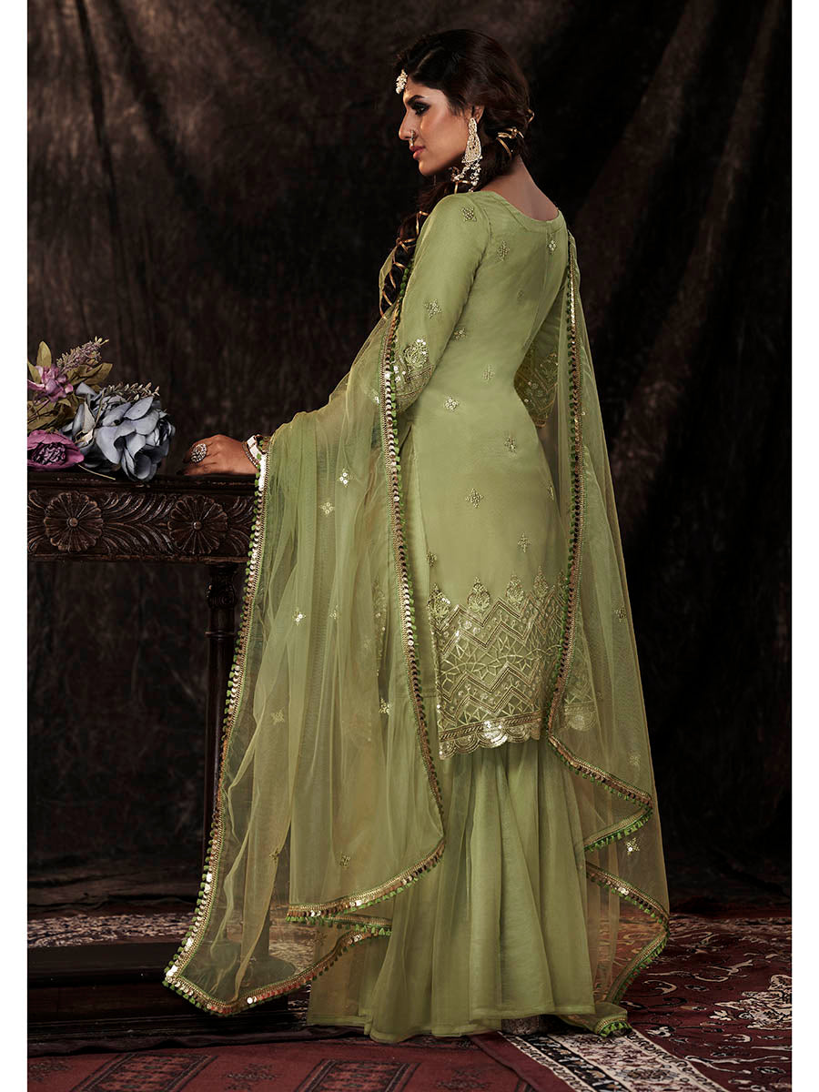 Myra Parrot Net Embroidered Sharara Suit | Grocsy